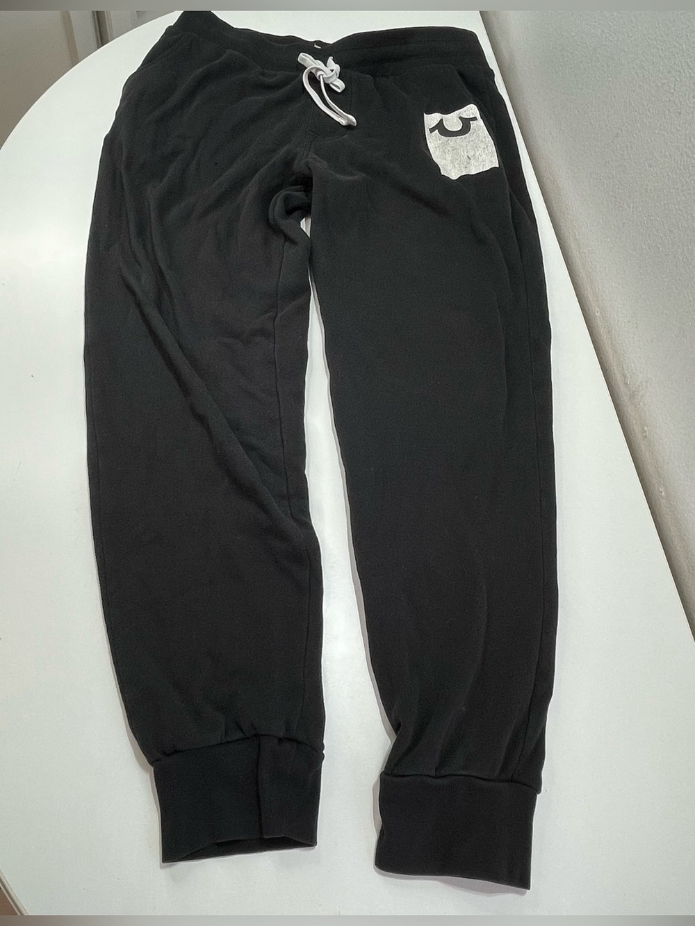 True Religion Sweatpants Joggers Men Large Black Cotton Pocket Logo Casual